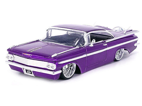 1959 Chevrolet Impala Lowrider Candy Purple with DUB Wire Wheels "Street Low" Series 1/24 Diecast Model Car by Jada