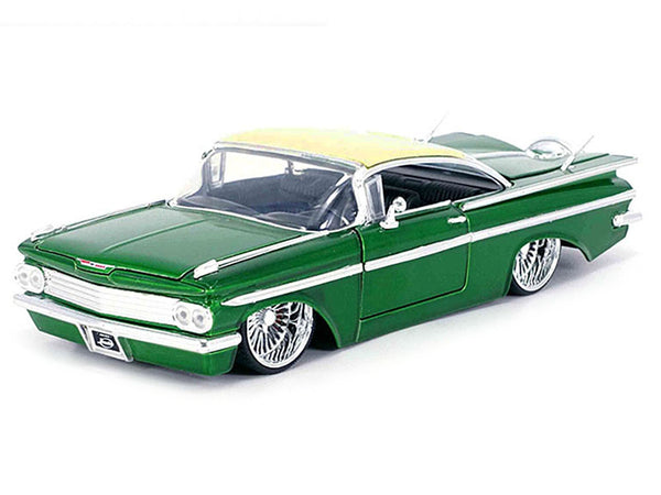 1959 Chevrolet Impala Lowrider Green Metallic with Cream Top and DUB Wire Wheels "Street Low" Series 1/24 Diecast Model Car by Jada