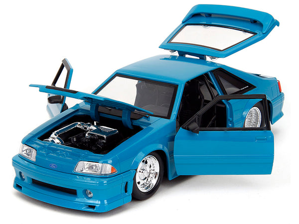 1989 Ford Mustang GT Blue with Black Hood Stripes "Fast & Furious" Series 1/24 Diecast Model Car by Jada