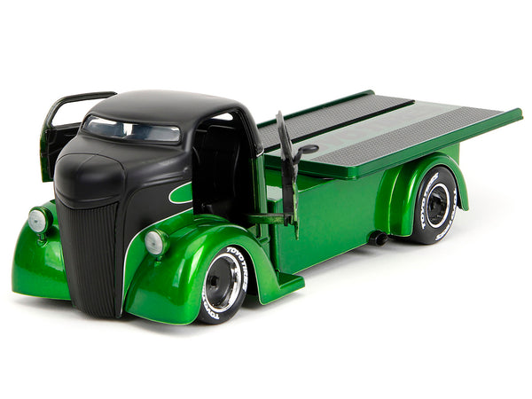 1947 Ford COE Flatbed Truck Green Metallic and Matt Black "Toyo Tires" with Extra Wheels "Just Trucks" Series 1/24 Diecast Model Car by Jada