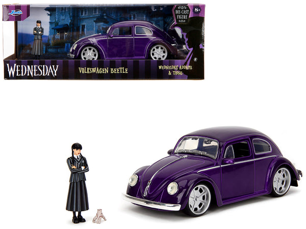 Volkswagen Beetle Purple Metallic and Wednesday Addams Diecast Figure "Wednesday" (2022) TV Series "Hollywood Rides" Series 1/24 Diecast Model Car by Jada