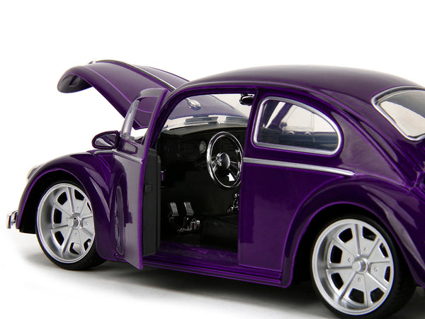 Volkswagen Beetle Purple Metallic and Wednesday Addams Diecast Figure "Wednesday" (2022) TV Series "Hollywood Rides" Series 1/24 Diecast Model Car by Jada