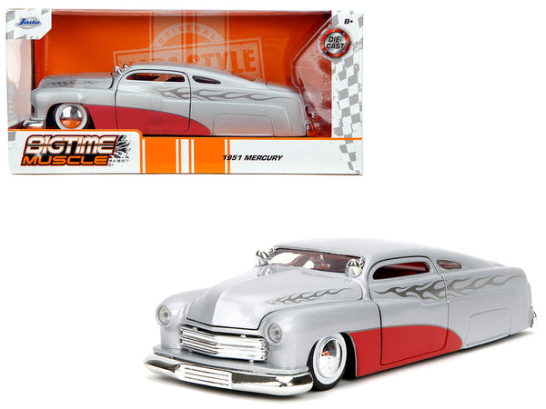 1951 Mercury Silver Metallic and Red with Flame Graphics and Red Interior "Bigtime Muscle" Series 1/24 Diecast Model Car by Jada