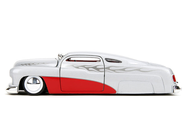 1951 Mercury Silver Metallic and Red with Flame Graphics and Red Interior "Bigtime Muscle" Series 1/24 Diecast Model Car by Jada