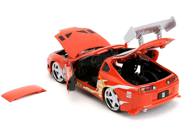 1995 Toyota Supra Red with Graphics and Saitama Diecast Figure "One Punch Man" (2015-2019) TV Series 1/24 Diecast Model by Jada