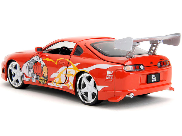 1995 Toyota Supra Red with Graphics and Saitama Diecast Figure "One Punch Man" (2015-2019) TV Series 1/24 Diecast Model by Jada