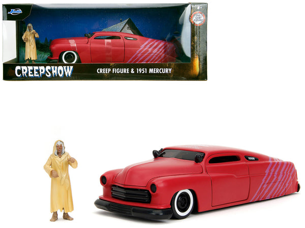 1951 Mercury Matt Red with Purple Stripes and Creep Diecast Figure "Creepshow" (1982) Movie "Hollywood Rides" Series 1/24 Diecast Model Car by Jada