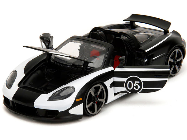 Porsche Carrera GT Convertible #05 Black with White Graphics "Hyper-Spec" Series 1/24 Diecast Model Car by Jada