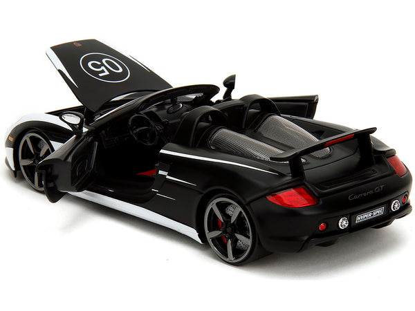 Porsche Carrera GT Convertible #05 Black with White Graphics "Hyper-Spec" Series 1/24 Diecast Model Car by Jada