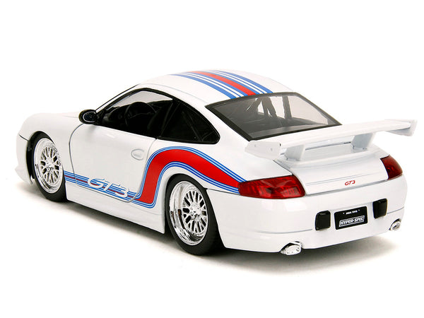 Porsche 911 GT3 (996) White with Red and Blue Stripes "Hyper-Spec" Series 1/24 Diecast Model Car by Jada