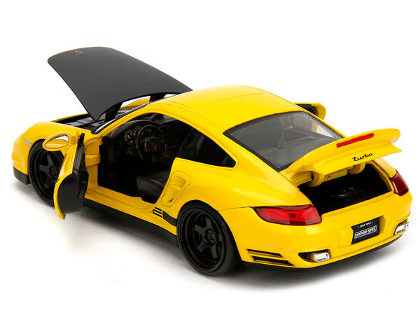 Porsche 911 Turbo (997) Yellow with Carbon Hood "Hyper-Spec" Series 1/24 Diecast Model Car by Jada