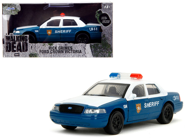 Rick Grimes' Ford Crown Victoria "Sheriff" Blue and White "The Walking Dead" (2010-2022) TV Series "Hollywood Rides" Series 1/32 Diecast Model Car by Jada