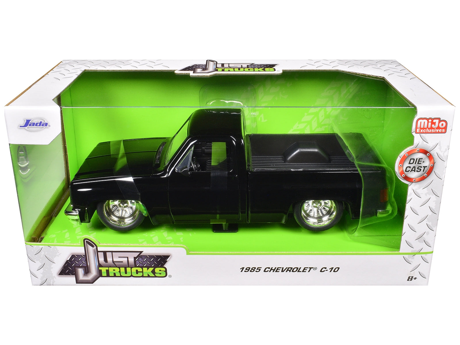 1985 Chevrolet C-10 Pickup Truck Black with Minilite Wheels "Just Trucks" Series 1/24 Diecast Model Car by Jada