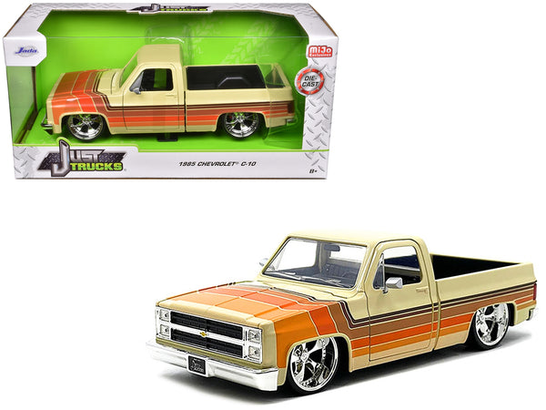 1985 Chevrolet C-10 Pickup Truck Beige with Stripes and Cartelli Wheels "Just Trucks" Series 1/24 Diecast Model Car by Jada