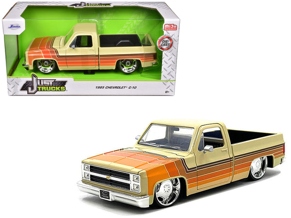 1985 Chevrolet C-10 Pickup Truck Beige with Stripes and Lowenhart Wheels "Just Trucks" Series 1/24 Diecast Model Car by Jada