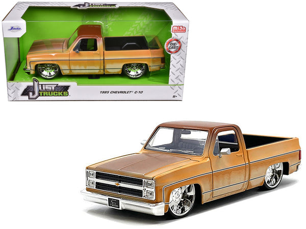 1985 Chevrolet C-10 Pickup Truck Yellow with Brown Top (Rusted) and JD3 Wheels "Just Trucks" Series 1/24 Diecast Model Car by Jada