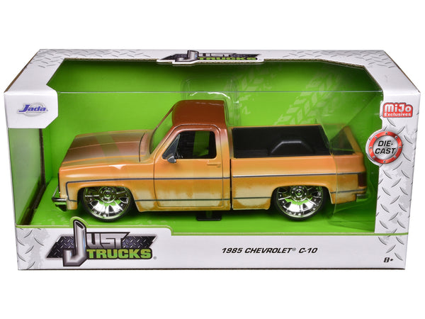 1985 Chevrolet C-10 Pickup Truck Yellow with Brown Top (Rusted) and JD3 Wheels "Just Trucks" Series 1/24 Diecast Model Car by Jada