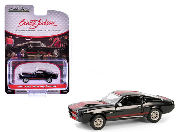 1967 Ford Mustang Eleanor Raven Black with Red Stripes (Scottsdale 2023) Barrett Jackson "Scottsdale Edition" Series 14 1/64 Diecast Model Car by Greenlight