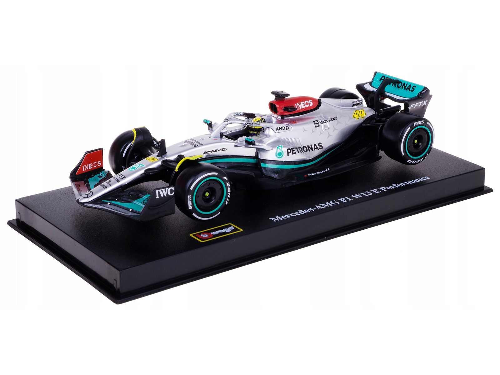 Mercedes-AMG F1 W13 E Performance #44 Lewis Hamilton "F1 Formula One World Championship" (2022) with Display Case 1/43 Diecast Model Car by Bburago