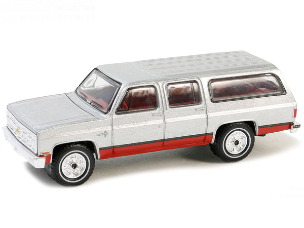 1981 Chevrolet Suburban Silver Metallic and Red "Vintage Ad Cars" Series 10 1/64 Diecast Model Car by Greenlight