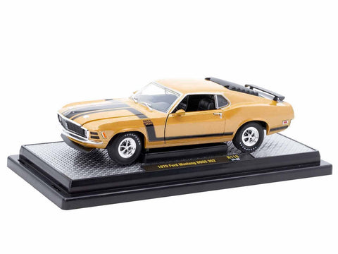 1970 Ford Mustang BOSS 302 Gold Metallic with Black Stripes Limited Edition to 6250 pieces Worldwide 1/24 Diecast Model Car by M2 Machines