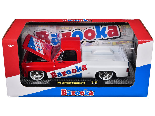 1973 Chevrolet Cheyenne 10 Pickup Truck Red and Blue with White Stripe "Bazooka Bubble Gum" Limited Edition to 6250 pieces Worldwide 1/24 Diecast Model Car by M2 Machines