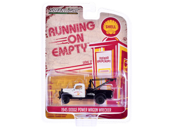 1945 Dodge Power Wagon Wrecker Tow Truck "Shell Oil" White and Black "Running on Empty" Series 17 1/64 Diecast Model Car by Greenlight