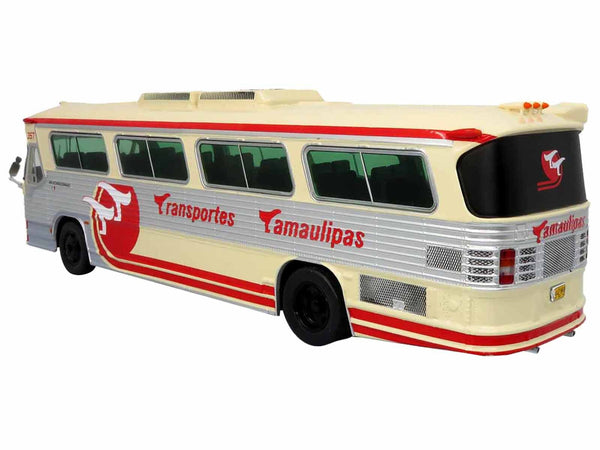 Dina 323 G2 Olimpico Coach Bus "Transportes Tamaulipas: Reynosa" Cream and Silver with Red Stripes "The Bus & Motorcoach Collection" 1/43 Diecast Model by Iconic Replicas