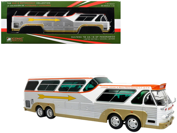 Sultana TM 44-18 SP Panoramico Coach Bus "Flecha Amarilla" White and Orange with Silver Sides "The Bus & Motorcoach Collection" 1/43 Diecast Model by Iconic Replicas