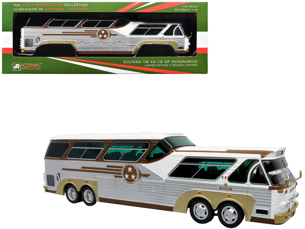 Sultana TM 44-18 SP Panoramico Coach Bus "Tres Estrellas de Oro" White and Brown with Silver Sides "The Bus & Motorcoach Collection" 1/43 Diecast Model by Iconic Replicas