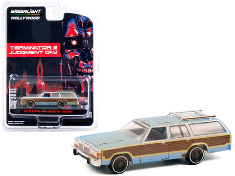 1979 Ford LTD Country Squire Light Blue with Woodgrain Sides (Weathered) "Terminator 2: Judgment Day" (1991) Movie "Hollywood Series" Release 32 1/64 Diecast Model Car by Greenlight