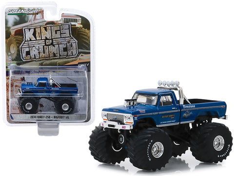 1974 Ford F-250 Monster Truck "Bigfoot #1" with 66-Inch Tires Blue (Clean Version) "Kings of Crunch" Series 4 1/64 Diecast Model Car by Greenlight