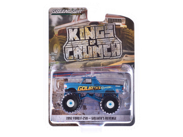 1992 Ford F-250 Monster Truck Blue Metallic "Goliath's Revenge" "Kings of Crunch" Series 15 1/64 Diecast Model Car by Greenlight