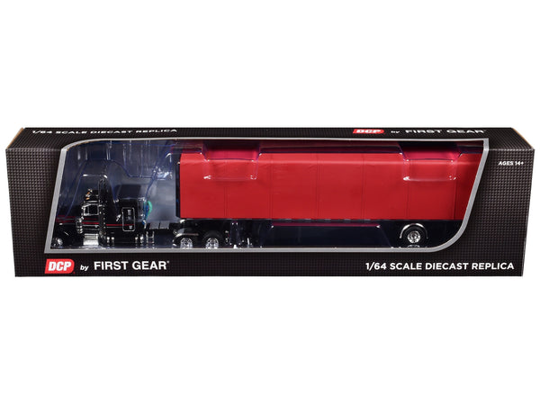 Peterbilt 379 with 63" Flat Top Sleeper and 53' Utility Roll Tarp Spread-Axle Trailer Black and Red 1/64 Diecast Model by DCP/First Gear60-1612