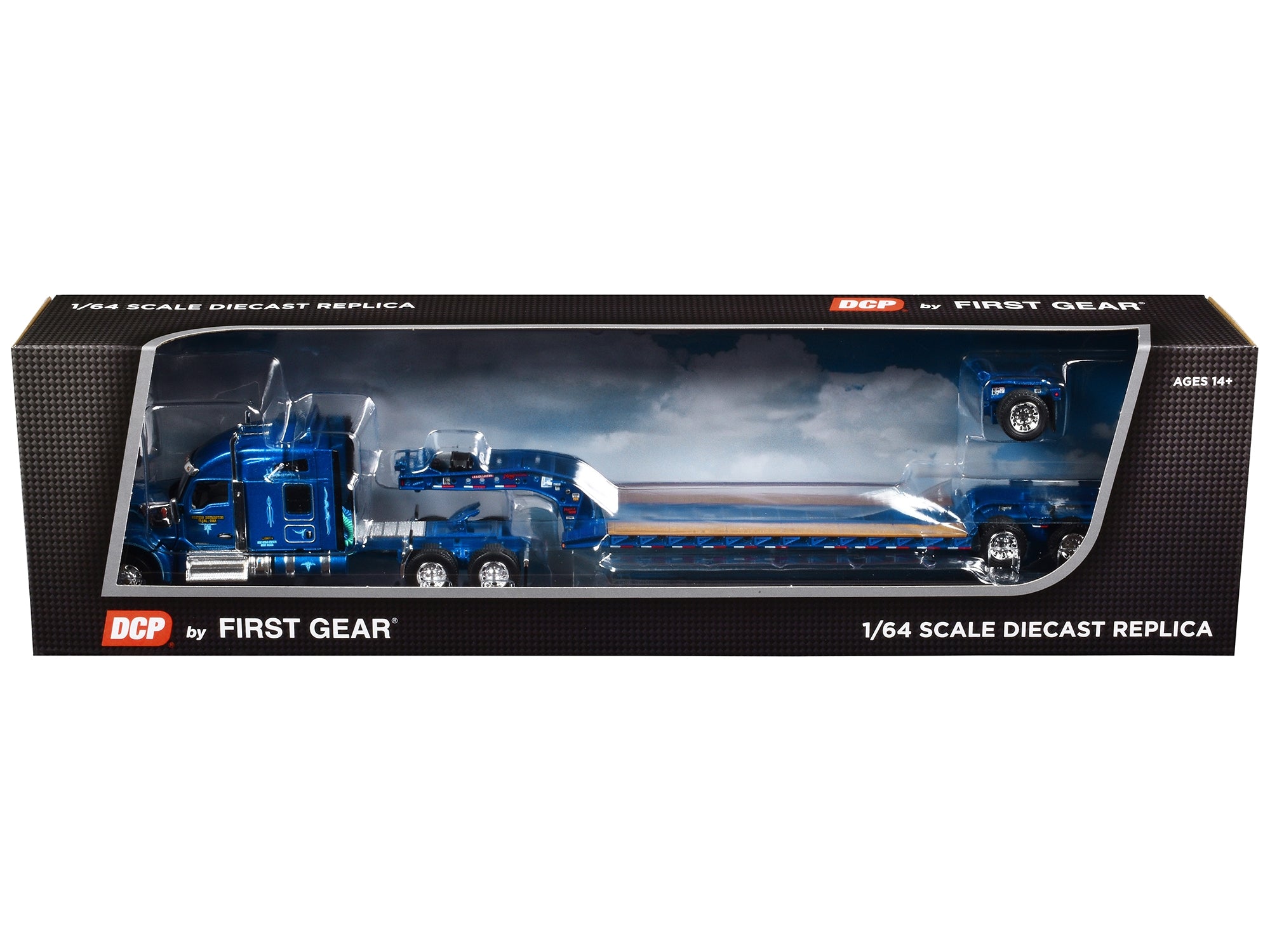 Kenworth W990 with 76" Mid-Roof Sleeper and Fontaine Magnitude Lowboy Tri-Axle Trailer with Flip Axle Blue "Western Distributing" 1/64 Diecast Model by DCP/First Gear