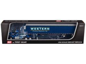 Kenworth W990 with Day Cab and 53' Utility Refrigerated Ribbed Sided Spread-Axle Trailer Blue "Western Distributing" 1/64 Diecast Model by DCP/First Gear