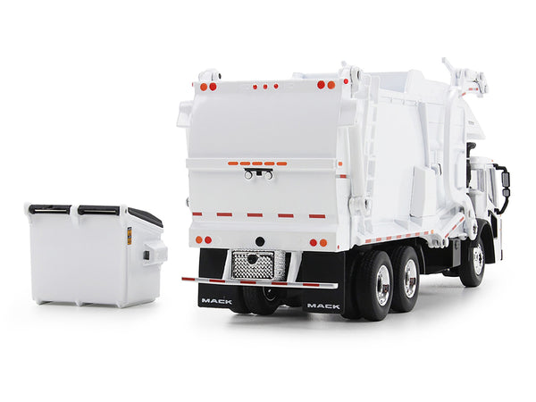 Mack LR Refuse Garbage Truck with McNeilus Meridian Front Loader White with Trash Bin 1/64 Diecast Model by DCP/First Gear