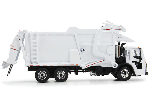 Mack LR Refuse Garbage Truck with McNeilus Meridian Front Loader White with Trash Bin 1/64 Diecast Model by DCP/First Gear