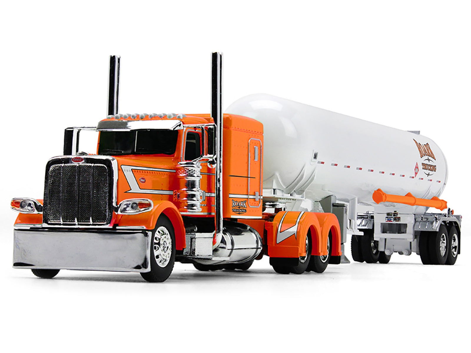 Peterbilt 389 with 63" Flat Top Sleeper and Mississippi LP Tank Trailer "Roark Trucking" Orange with Graphics "DCP Exclusive" Series 1/64 Diecast Model by DCP/First Gear