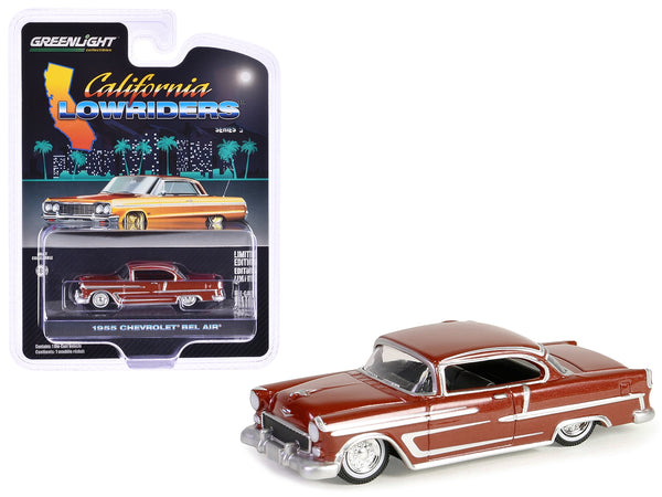 1955 Chevrolet Bel Air Lowrider Red Metallic and Silver "California Lowriders" Series 5 1/64 Diecast Model Car by Greenlight