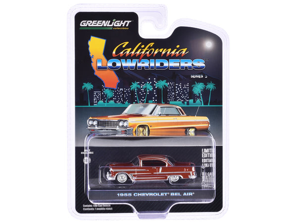 1955 Chevrolet Bel Air Lowrider Red Metallic and Silver "California Lowriders" Series 5 1/64 Diecast Model Car by Greenlight