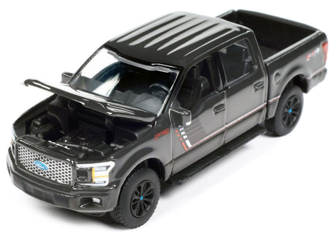 2020 Ford F-150 Lariat FX4 Pickup Truck Lead Foot Gray with Stripes "Muscle Trucks" Limited Edition 1/64 Diecast Model Car by Auto World