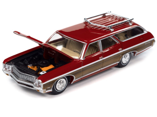 1970 Chevrolet Kingswood Estate Wagon Cranberry Red with Side Wood Panels "Muscle Wagons" Series 1/64 Diecast Model Car by Auto World