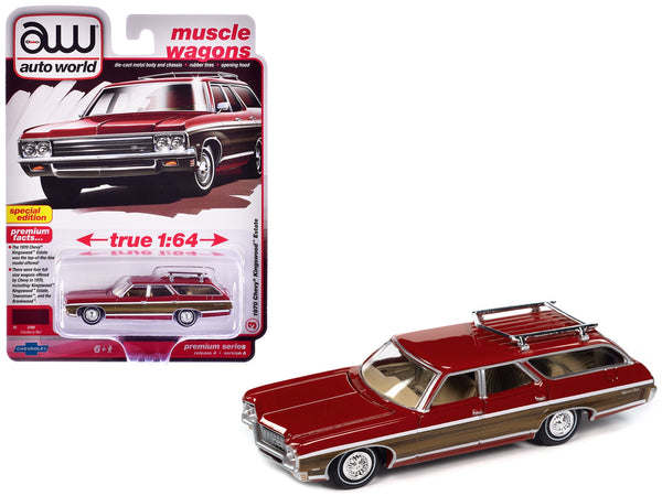 1970 Chevrolet Kingswood Estate Wagon Cranberry Red with Side Wood Panels "Muscle Wagons" Series 1/64 Diecast Model Car by Auto World