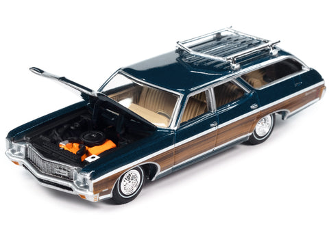 1970 Chevrolet Kingswood Estate Wagon Fathom Blue Metallic with Side Wood Panels "Muscle Wagons" Series 1/64 Diecast Model Car by Auto World