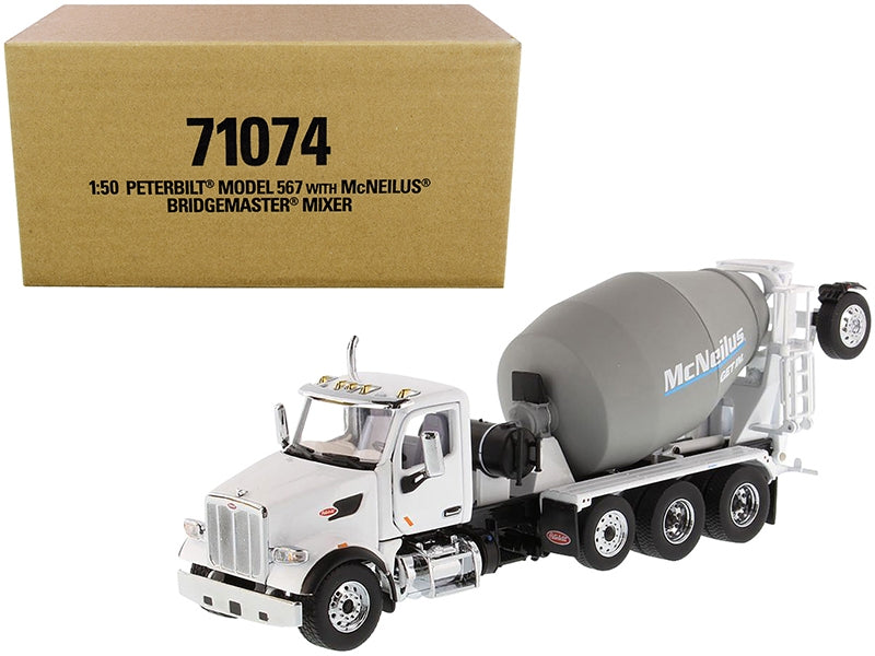 Peterbilt 567 with McNeilus Bridgemaster Mixer White and Gray 1/50 Diecast Model by Diecast Masters