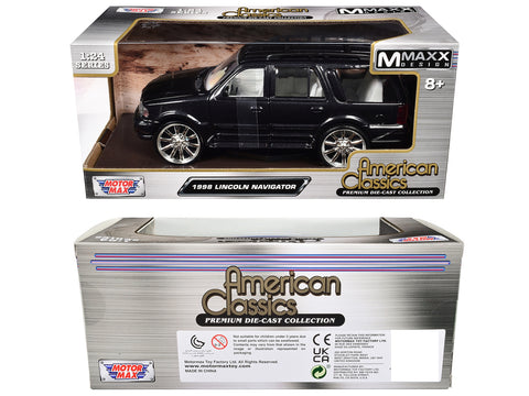 1998 Lincoln Navigator Black Metallic with White Interior "Maxx Design" "American Classics" Series 1/24 Diecast Model Car by Motormax