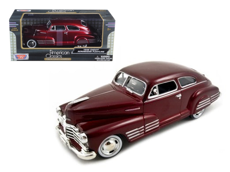 1948 Chevrolet Aerosedan Fleetline Dark Red Metallic 1/24 Diecast Model Car by Motormax