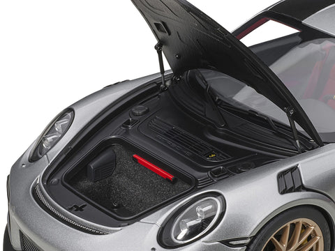Porsche 911 (991.2) GT2 RS Weissach Package GT Silver with Carbon Stripes 1/18 Model Car by Autoart