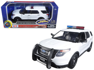 2015 Ford Police Interceptor Utility White with Flashing Light Bar and Front and Rear Lights and 2 Sounds 1/24 Diecast Model Car by Motormax